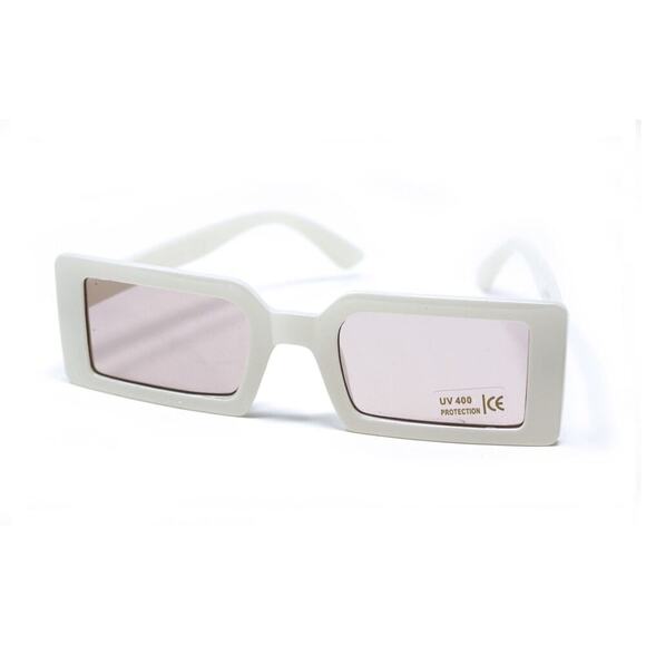 White Square Frame Sunglasses Jazz Retro Style Shades w Tinted Lens - Hey Viv - Picture 2 of 3